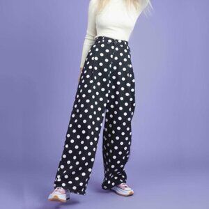 Lucy & Yak Cole Wide Leg Pleated Jean Black and White Polka Dot Size 24